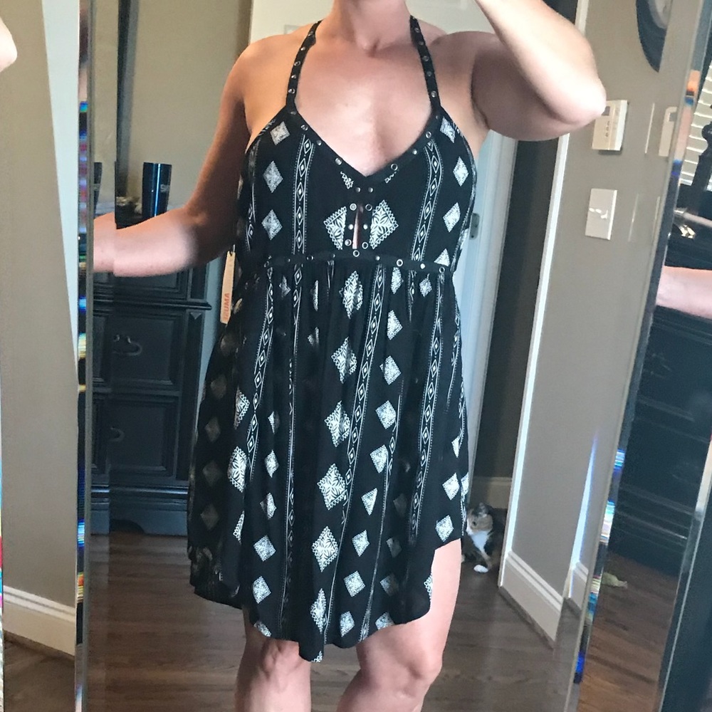 Black dress with white design